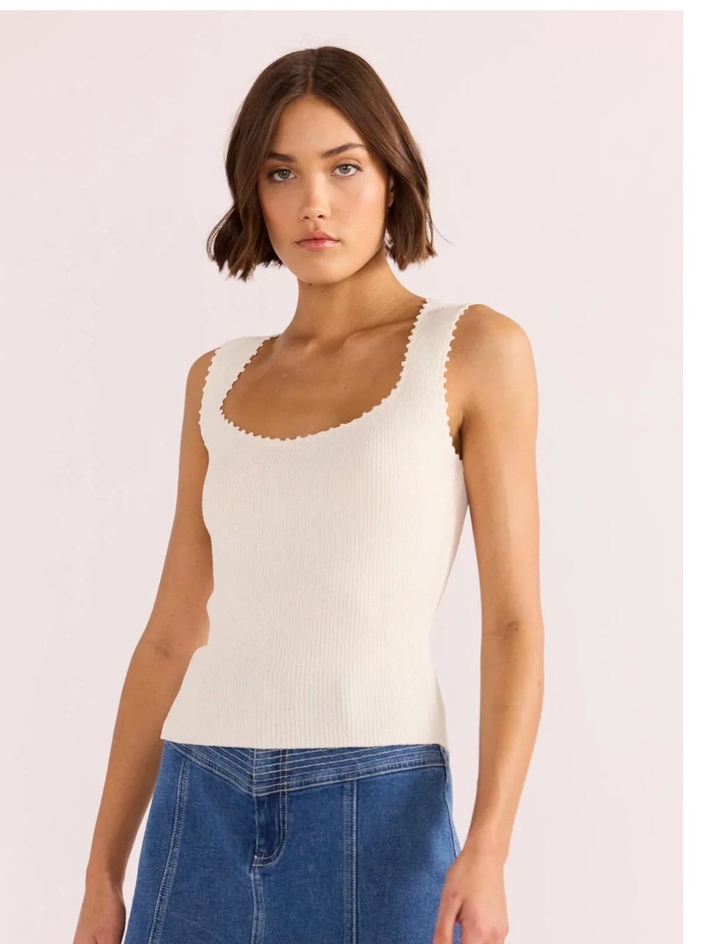 MINKPINK Isla Boucle Knit Tank in Ivory